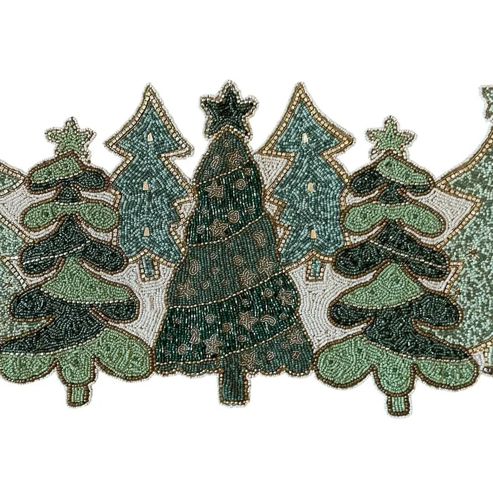 Christian Lacroix Christmas Tree Beaded Table Runner Centerpiece 13x36 Green NEW